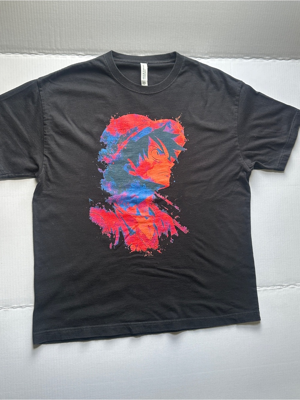 Shirt Bella Canvas Black Graphic Tee with Red & Blue Anime Artwork